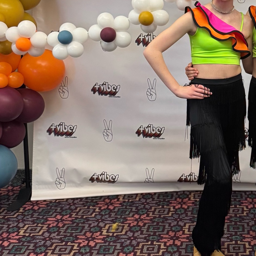 Colorful Ruffled Kids Costume with fringe pants-Miami themed